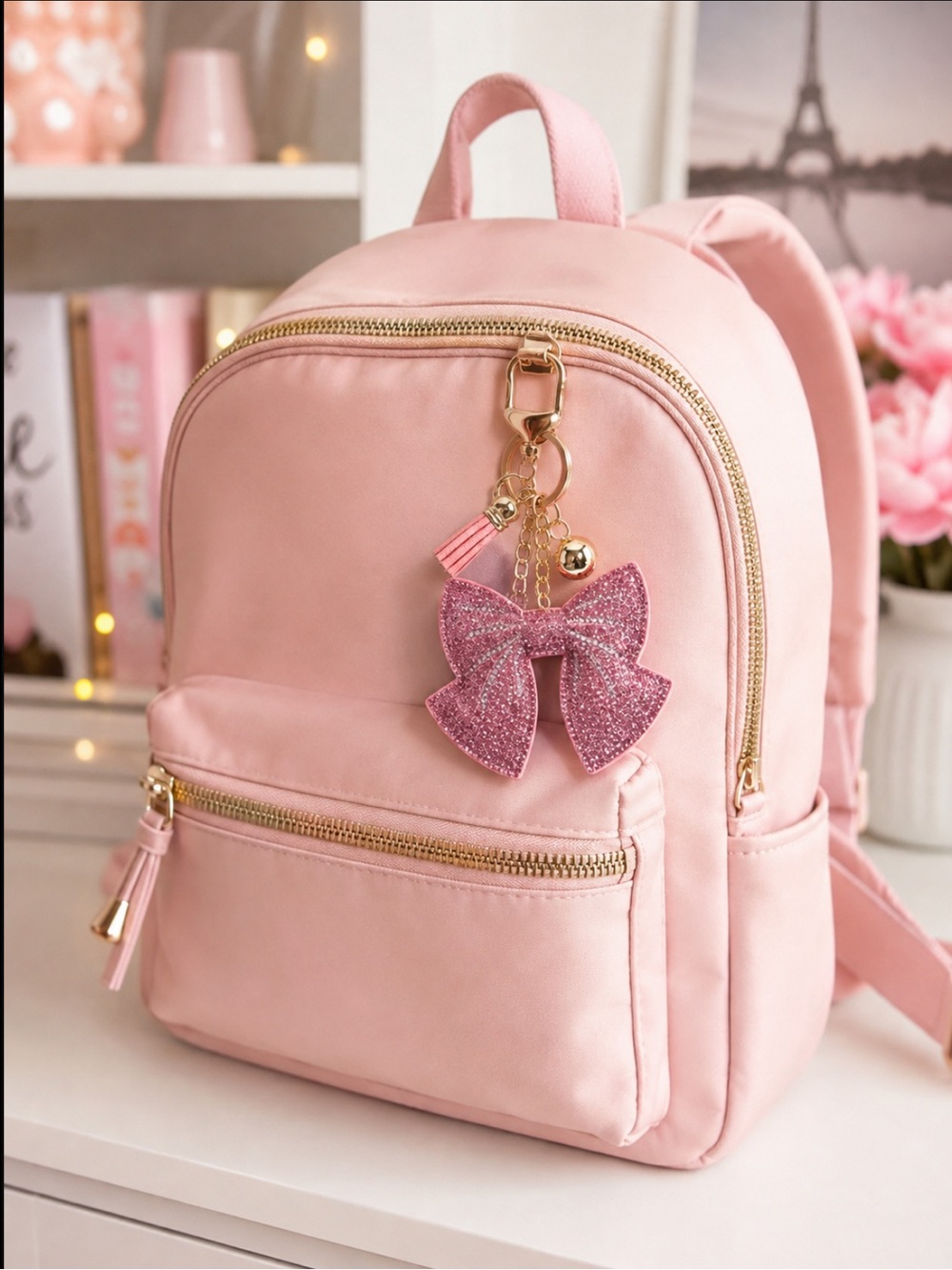 New Coquette Bow Chunky Bling Rhinestone Bag Charm Keychain Fun Cute Feminine